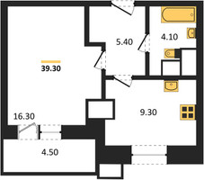 Планировка однокомнатной(квартира) площадью 39.3 квадратных метров в “ЖК Парк Легенд 2”