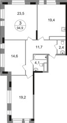 Планировка трехкомнатной(квартира) площадью 94.9 квадратных метров в ЖК “ЖК Первый Московский”