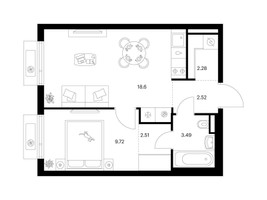 Планировка однокомнатной(квартира) площадью 39.12 квадратных метров в “ЖК Ильинские луга”