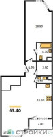 Планировка двухкомнатной(квартира) площадью 63.4 квадратных метров в “ЖК Архитектор”