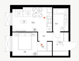 Планировка однокомнатной(квартира) площадью 34.4 квадратных метров в “ЖК Плеханова 11”