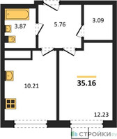 Планировка однокомнатной(квартира) площадью 35.16 квадратных метров в “ЖК Новотомилино”