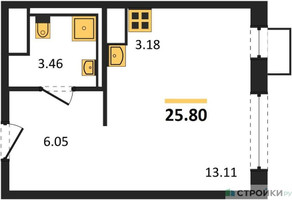 Планировка студии(квартира) площадью 25.8 квадратных метров в “ЖК Пятницкие луга”