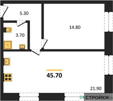 Планировка однокомнатной(квартира) площадью 45.7 квадратных метров в “ЖК ЗИЛАРТ”
