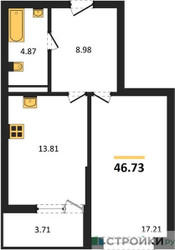 Планировка однокомнатной(квартира) площадью 46.73 квадратных метров в ЖК “ЖК Riga Hills (Рига Хиллс)”