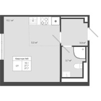 Планировка студии(квартира) площадью 27.7 квадратных метров в “ЖК Яковлево”
