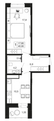 Планировка однокомнатной(квартира) площадью 40.95 квадратных метров в ЖК “ЖК Времена года”