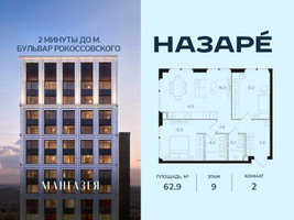 Планировка двухкомнатной(квартира) площадью 62.9 квадратных метров в “ЖК НАЗАРÉ (Мангазея в Богородском)”