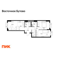 Планировка двухкомнатной(квартира) площадью 63.1 квадратных метров в “ЖК Восточное Бутово”