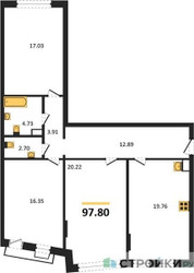 Планировка трехкомнатной(квартира) площадью 97.8 квадратных метров в ЖК “ЖК Эльйон”