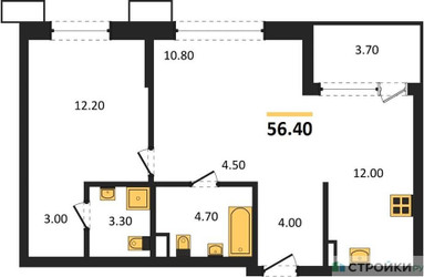 Планировка однокомнатной(квартира) площадью 56.4 квадратных метров в ЖК “ЖК Дзен-кварталы”