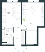 Планировка однокомнатной(квартира) площадью 38.5 квадратных метров в “ЖК Level Нижегородская”