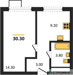 Планировка однокомнатной(квартира) площадью 30.3 квадратных метров в ЖК “Лесная Коллекция”
