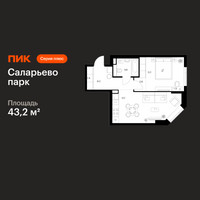 Планировка однокомнатной(квартира) площадью 43.2 квадратных метров в “ЖК Саларьево парк”