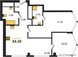 Планировка двухкомнатной(квартира) площадью 63.1 квадратных метров в “Акценты”