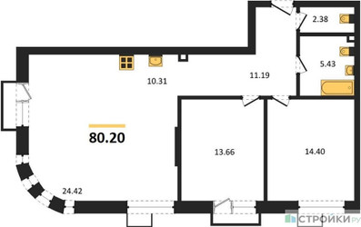 Планировка двухкомнатной(квартира) площадью 80.2 квадратных метров в ЖК “ЖК UNO Соколиная гора”