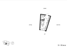Планировка однокомнатной(квартира) площадью 30 квадратных метров в “ЖК Мытищи Сити”