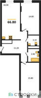 Планировка двухкомнатной(квартира) площадью 66.8 квадратных метров в “ЖК Переделкино Ближнее”