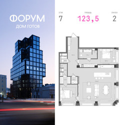 Планировка двухкомнатной(квартира) площадью 123.49 квадратных метров в ЖК “Клубный дом Форум”