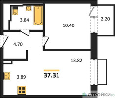 Планировка однокомнатной(квартира) площадью 37.31 квадратных метров в “ЖК Рублевский Квартал”