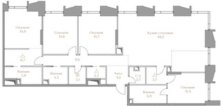 Планировка 4+ комнатной(квартира) площадью 156.2 квадратных метров в “ЖК Коллекция Лужники”