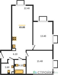 Планировка двухкомнатной(квартира) площадью 63.7 квадратных метров в ЖК “ЖК Парксайд”
