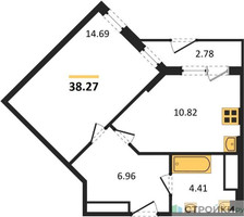 Планировка однокомнатной(квартира) площадью 38.27 квадратных метров в “ЖК Светлый мир БиоПолис”