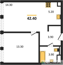 Планировка однокомнатной(квартира) площадью 42.4 квадратных метров в ЖК “ЖК STONE Sokolniki (Сокольники)”