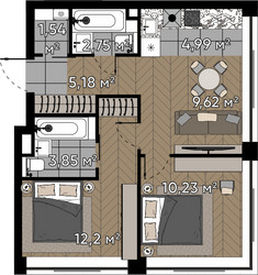 Планировка двухкомнатной(квартира) площадью 50.4 квадратных метров в ЖК “ЖК Квартал Серебряный бор”