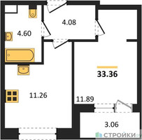 Планировка однокомнатной(квартира) площадью 33.36 квадратных метров в “Жилые кварталы Новое Пушкино”