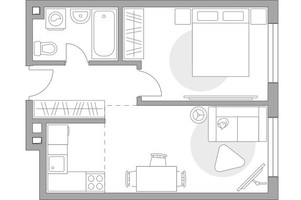 Планировка двухкомнатной(квартира) площадью 42.9 квадратных метров в “ЖК Гранель Коломенское”