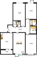 Планировка 4+ комнатной(квартира) площадью 109.8 квадратных метров в “ЖК 1-й Ленинградский (Первый Ленинградский)”