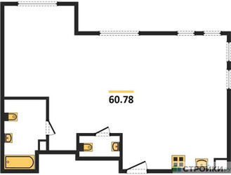 Планировка двухкомнатной(квартира) площадью 60.78 квадратных метров в ЖК “ЖК Дом Достижение”