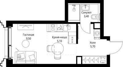 Планировка студии(квартира) площадью 23.7 квадратных метров в ЖК “ЖК SET (Сет)”