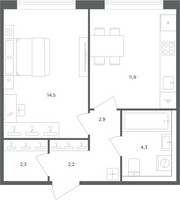 Планировка однокомнатной(квартира) площадью 38.1 квадратных метров в “ЖК Равновесие”
