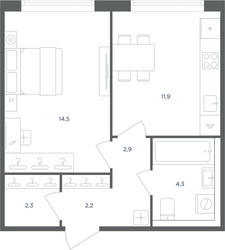 Планировка однокомнатной(квартира) площадью 38.1 квадратных метров в ЖК “ЖК Равновесие”