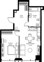 Планировка однокомнатной(квартира) площадью 55.5 квадратных метров в “ЖК Веер”