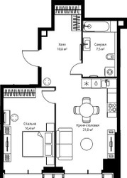 Планировка однокомнатной(квартира) площадью 55.5 квадратных метров в ЖК “ЖК Веер”