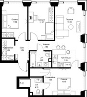 Планировка трехкомнатной(квартира) площадью 82.98 квадратных метров в “ЖК СЕТ”