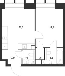 Планировка однокомнатной(квартира) площадью 36.4 квадратных метров в ЖК “ЖК Войс”