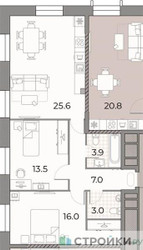 Планировка двухкомнатной(квартира) площадью 69 квадратных метров в ЖК “ЖК ЗИЛАРТ”