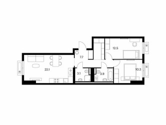 Планировка двухкомнатной(квартира) площадью 63.3 квадратных метров в ЖК “ЖК Восточное Бутово”