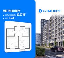 Планировка однокомнатной(квартира) площадью 35.77 квадратных метров в “ЖК Мытищи Парк”