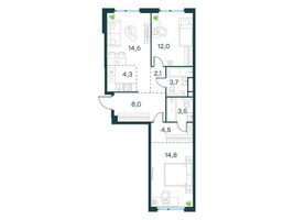 Планировка трехкомнатной(квартира) площадью 67.5 квадратных метров в “ЖК Левел Мичуринский”
