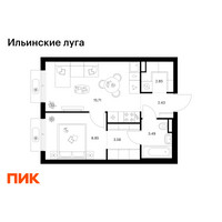 Планировка однокомнатной(квартира) площадью 36.91 квадратных метров в “ЖК Ильинские луга”