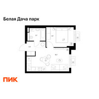 Планировка однокомнатной(квартира) площадью 33.5 квадратных метров в “ЖК Белая Дача парк”