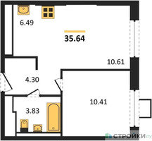 Планировка однокомнатной(квартира) площадью 35.3 квадратных метров в “ЖК Томилино Парк”