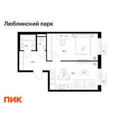 Планировка однокомнатной(квартира) площадью 43.3 квадратных метров в ЖК “ЖК Люблинский парк”