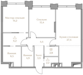 Планировка двухкомнатной(квартира) площадью 87.9 квадратных метров в ЖК “ЖК Коллекция Лужники”