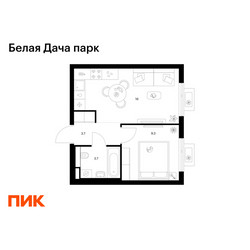 Планировка однокомнатной(квартира) площадью 32.7 квадратных метров в ЖК “ЖК Белая Дача парк”